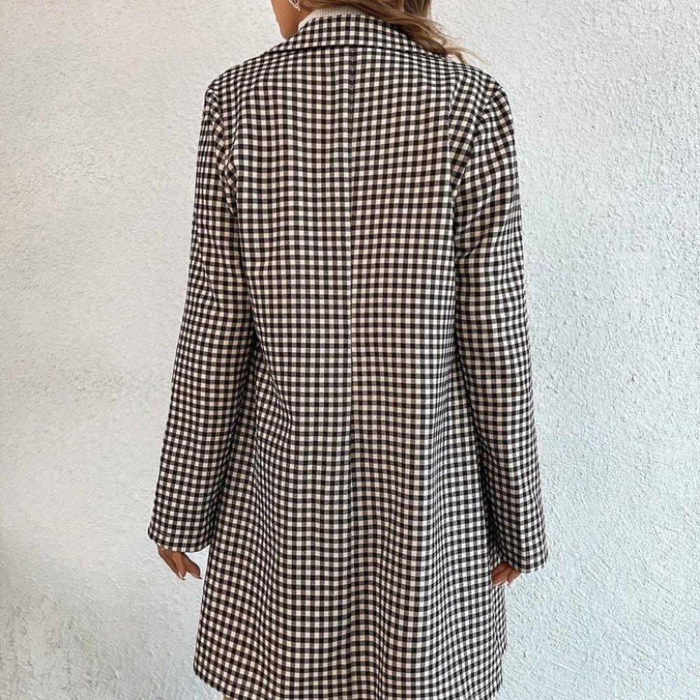 BLACK GINGHAM PRINT BLAZER CHIC CLASSY BUSINESS CASUAL STREETWEAR - Picture 2 of 6